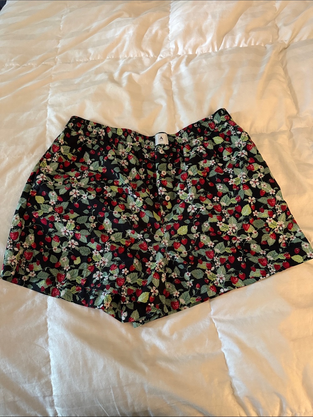 Anthropologie Women's Black Floral Strawberry Print Boxer Shorts